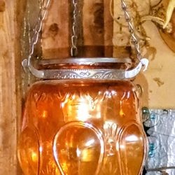 Vintage Mid-Century Amber Glass Hanging Globe