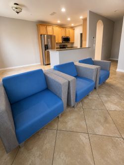 3 HON Modern Lounge/Reception Chairs – Blue & Gray – Commercial or home Office Seating
