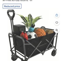 New in box. Tzumi Foldable Wagon, 220lbs Capacity Heavy-Duty Collapsible Wagon with Handle Lock and Swivel Wheels.