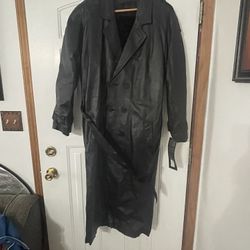 Brand New Men’s Medium, Full Length Black Leather Coat  Phase Two