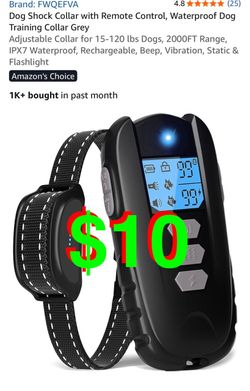 Dog Shock Collar with Remote Control, Waterproof Dog Training Collar Grey Adjustable Collar for 15-120 lbs Dogs, 2000FT Range, IPX7 Waterproof, Rechar