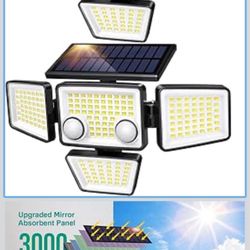 3-6 Solar Outdoor Lights - 3000LM 188 LED Motion Sensor Outdoor Lights, 4 Heads Security Light,IP65