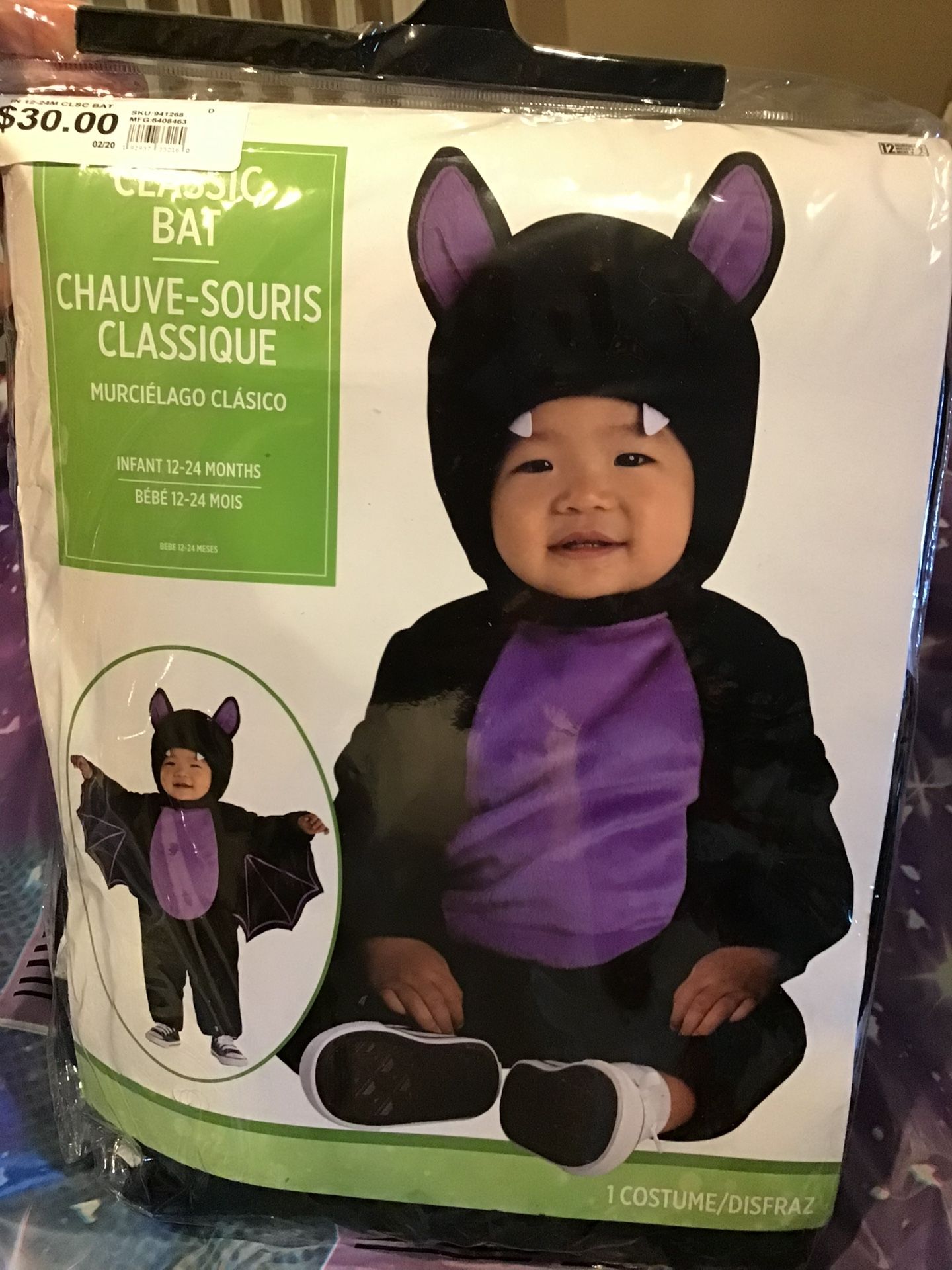 Classic Bat Infant Costume Size 12-24 Months -NEW
