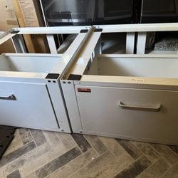 Set of 2 Laundry Pedestals with Drawer Washer and Dryer Stands - White  - New No Box