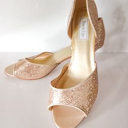 Touch Ups Jolee Open Toe High Heel Champagne Sparkle Dress Shoes, size 11