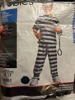 Kids Prisoner Jail Inmate Stripped Costume 10-12 / Disfraz de Prisionero Niños