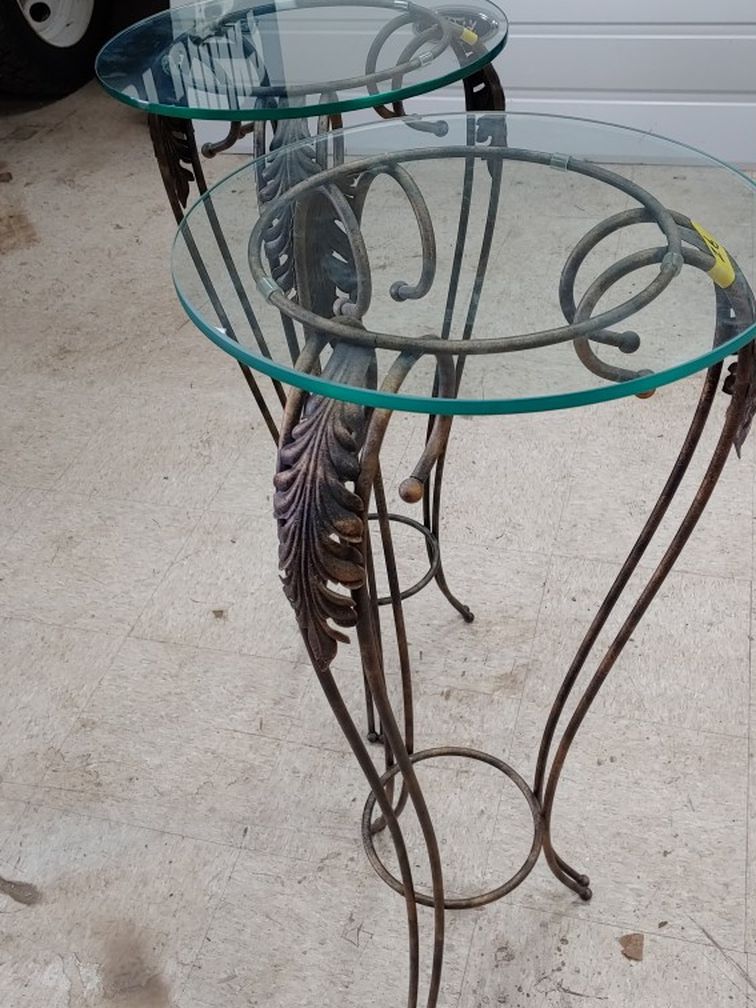 Two 40 inch plant stands with glass top