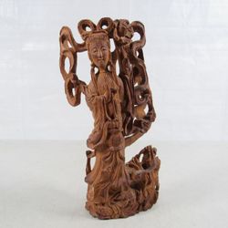 Guanyin Bodhisattva Of Compassion & Mercy Vtg. Wood Sculpture 10"
