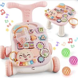 TOY Life 3 in 1 Baby Push Walker and Activity Center - Sit to Stand Walker for Babies 6-12 Months, Walking Toys with Music Panel for Infants and Toddl