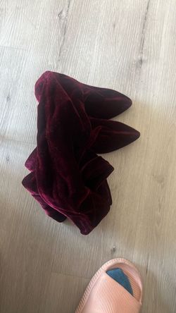 Burgundy Velvet Over-the-Knee Boots, Block Heel, Pointed Toe, Size 40 (8.5)