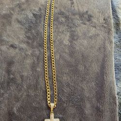 Mens Gold Plated Cross Chain