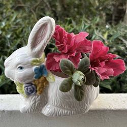 Vintage MCM Easter Bunny Rabbit Porcelain Figurine Planter Candle Holder Home Decor