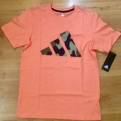 Adidas Kids Short Sleeve Camo Logo T-Shirt For Kids, Light Orange, Medium