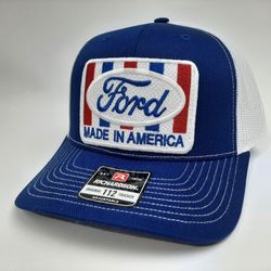 Ford Embroidered Patch Richardson 112 Trucker Mesh Snapback Hat Cap  Blue