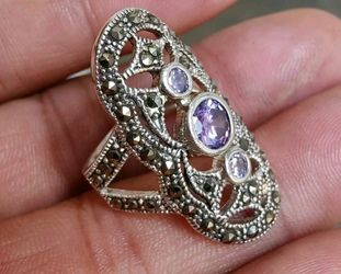 The Jewelry. Ring 925 Silver Sterling Europa Purple Quartz Mesquite .Size 6# .