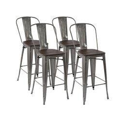Homy Casa THOCAR 29" Silver Color Bar Stools Set of 4 for Kitchen, Dining, or Home Bar Open Box