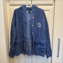 Eeyore Disney Jacket Size XL EMBROIDERED BUTTON UP WITH HOOD 