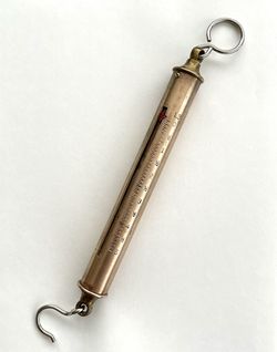 Vintage Brass Cylinder Hanging Scale, Five Pounds — Excellent Condition, Made In USA