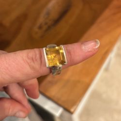 Emerald Cut Citrine sterling silver metalsmith sz 6 heavy