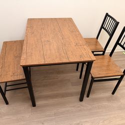 Wood grain dining set w/ bench & 2 chairs
