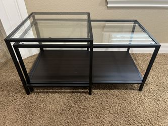 VITTSJÖ IKEA Glass Modular Coffee Tables-Black & Warm Brown Wood