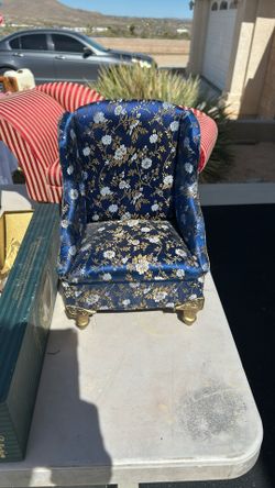 Blue Chair For Doll, Red And Beige Stripe Doll Couch