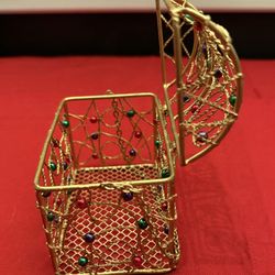 Gold Wire & Beaded Small Decorative Chest 