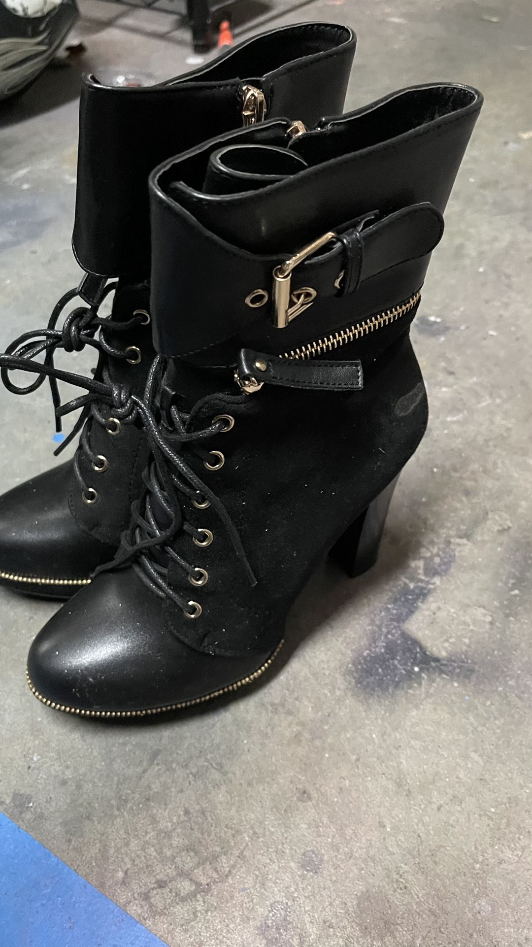 Women Black High Heel Boots - Size 8 