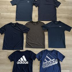 Adidas Under Armour Clothing Boys L Lot 8 pieces Shirts Mens XS S Navy Blue Black 