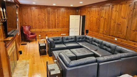 Large Italian Leather Modular Sectional Sofa with Ottomans