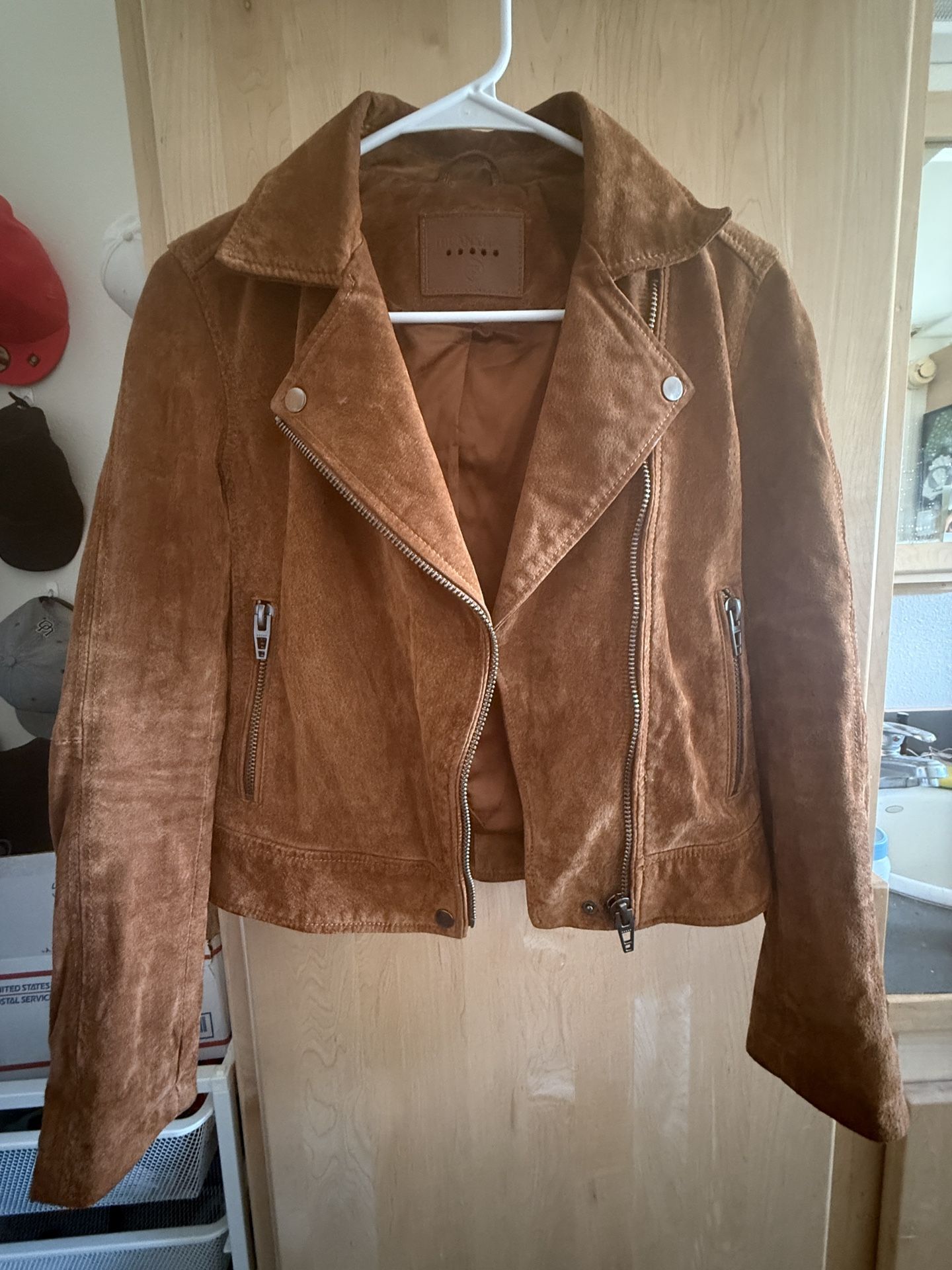 BLANK NYC Brown cropped suede Biker jacket