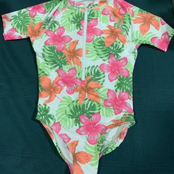 Wonder Nation Girls Size 7/8 floral rash guard swimsuit - new condition but arms cut to elbow length