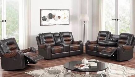 Brand new leather brown and black reclining sofa, loveseat with recliner