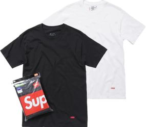 Supreme Hanes Box Log Tee, T-Shirt, Black/White, Men’s S-M-L-XL, 3 Pack