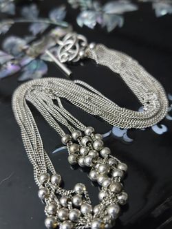 Vintage STERLING SILVER Six-strand Chain and FLOATING Ball Bead Necklace.
