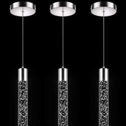 Pendant Lights Kitchen Island, 6500K Modern Kitchen Island Lights Brushed Nickel, 3 Pack Ceiling Lighting Fixtures with Crystal Bubble, Integrated LED