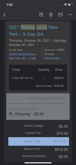 Rolling Loud NY 2021 Tier 2 Ticket