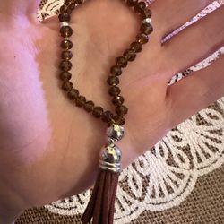 Mini Pocket 33 Faceted Glass Bead Islamic Prayer Beads Mesbiha Silver & Brown With Tassel