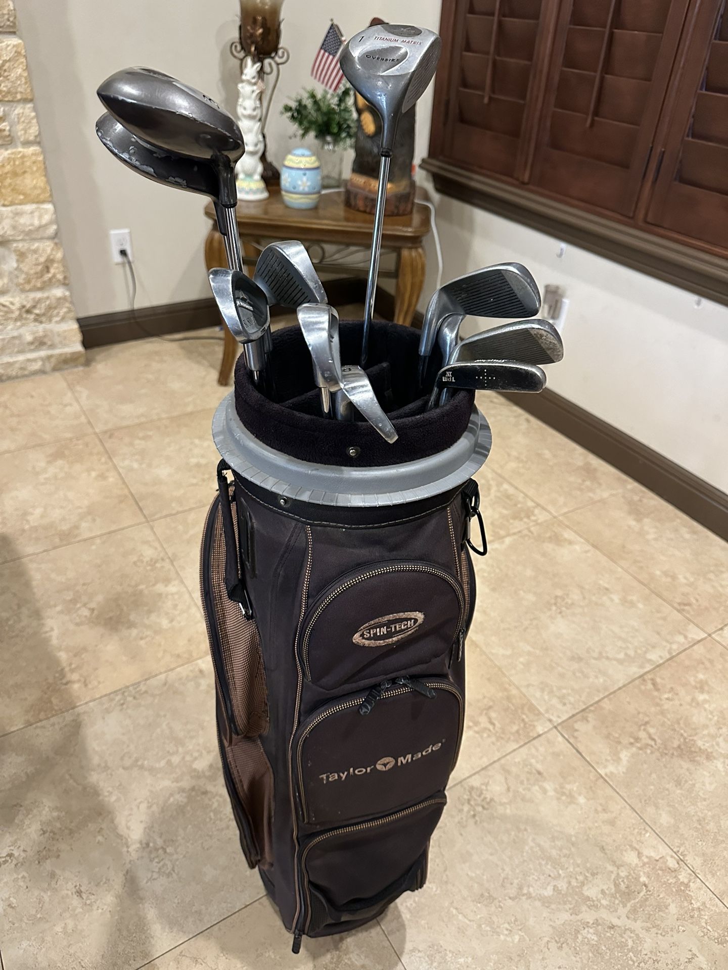 golf clubs and bag