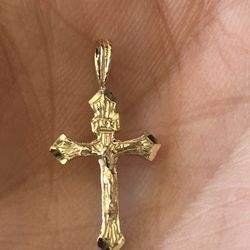 hand crafted vintage 1800’s baby girls 16in  14k gold gaurdian angel crucifix/chain