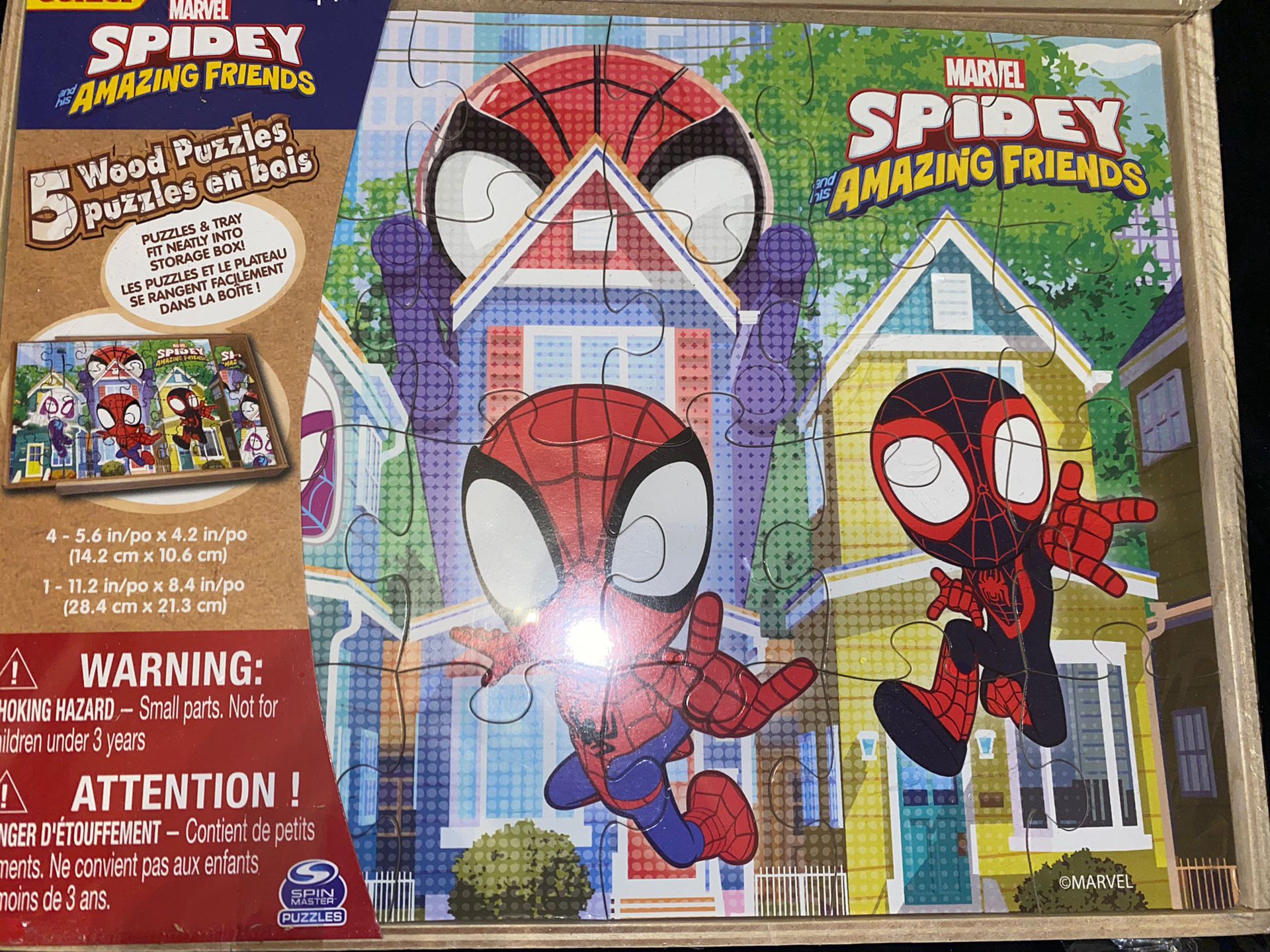 NEW 5 SPIDER-MAN WOOD PUZZLES Spidey Amazing Friends SPIDER-VERSE Disney Junior