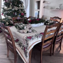 Extendable Solid Wood Dining Table + 6 Chairs — Seats Up to 10