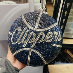 Women's Bling Basketball Purse with Diamond Accents Round Ball Crystal Bag Purse Wristlet Handbags Gold Clutch