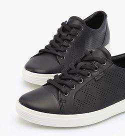 ECCO Soft 7 Black Perforated Leather Lace Up Sneakers Sz 7-7.5 (EU 41)