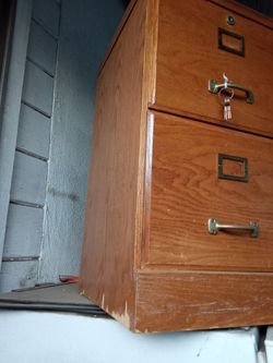 Vintage Wood Filing Cabinet with Keys