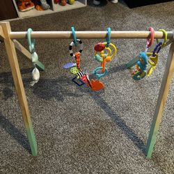 Wooden Baby Play Gym With Hanging Toys 