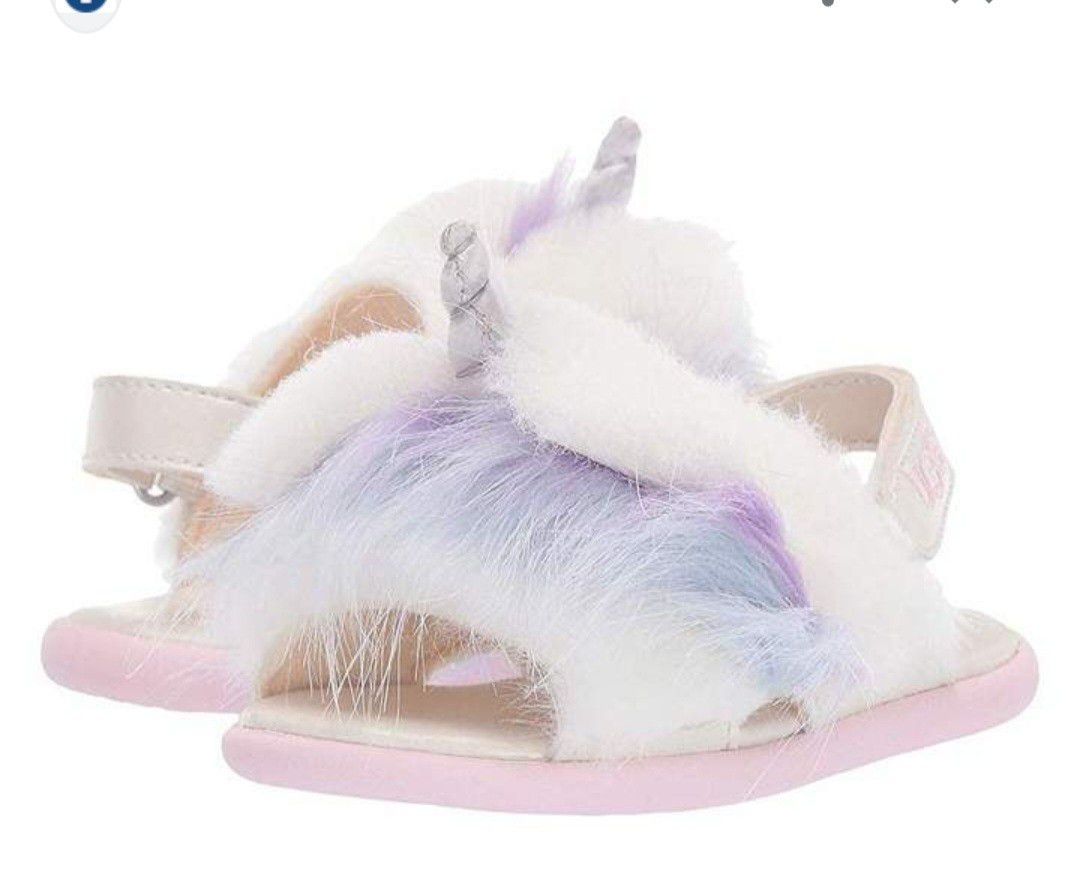 New Ugg Babygirl Sherap Leather Unicorn Open Toed Sandal Size 4/5 = 12-18 mos.