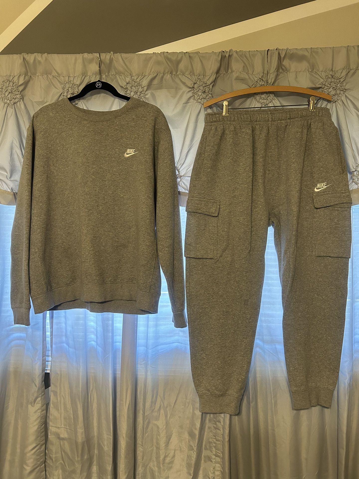 Nike Fleece Sweatsuit 2 Piece Set Light Gray Men Size L cargo pockets