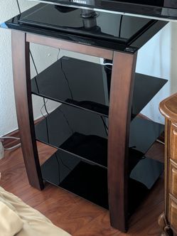 Wood & Glass TV/Entertainment media stand with 4 shelves