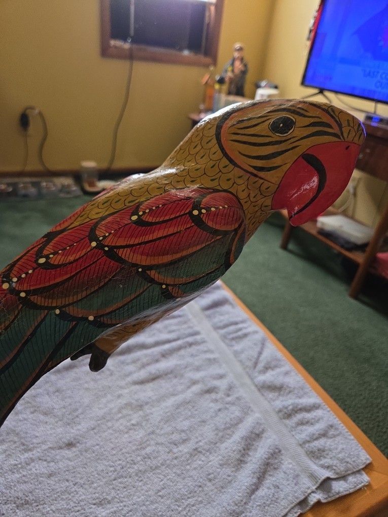 Paper Mache Parrot With Perch